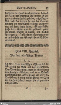 Das VIII. Capitel. Von den vierfüßigen Thieren