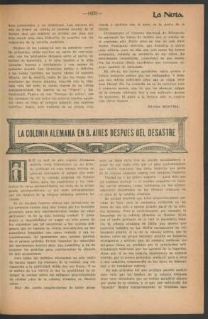 La colonia alemana en B. Aires despues del desastre