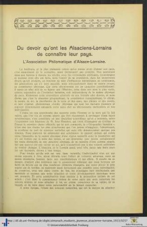 Du devoir qu’ont les Alsaciens-Lorrains de connaître leur pays.