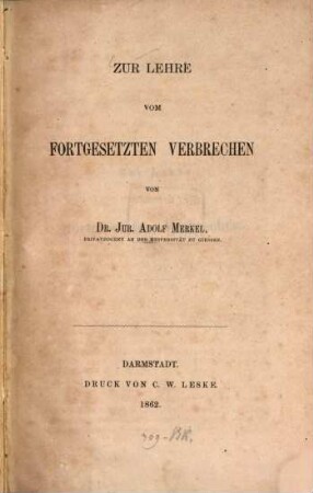 Zur Lehre vom fortgesetzten Verbrechen
