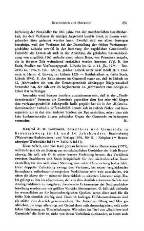 Garzmann, Manfred R. W. :: Stadtherr und Gemeinde in Braunschweig im 13. und 14. Jahrhundert, (Braunschweiger Werkstücke, 53), (Braunschweiger Werkstücke, Reihe A, 13) : Braunschweig, Waisenhaus-Buchdruckerei und Verlag, 1976