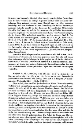 Garzmann, Manfred R. W. :: Stadtherr und Gemeinde in Braunschweig im 13. und 14. Jahrhundert, (Braunschweiger Werkstücke, 53), (Braunschweiger Werkstücke, Reihe A, 13) : Braunschweig, Waisenhaus-Buchdruckerei und Verlag, 1976