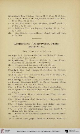 Kupferstiche, Heliogravuren, Photographien etc. (Nr. 174-281)
