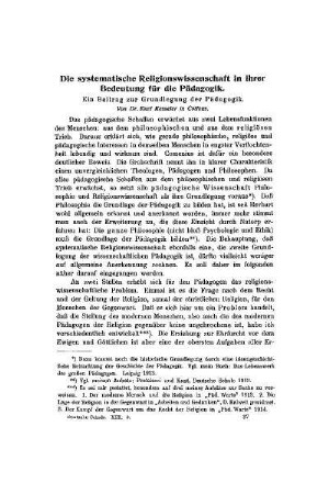 Die sytematische Religionswissenschaft in ihrer Bedeutung für die Pädagogik : ein Beitrag zur Grundlegung der Pädagogik