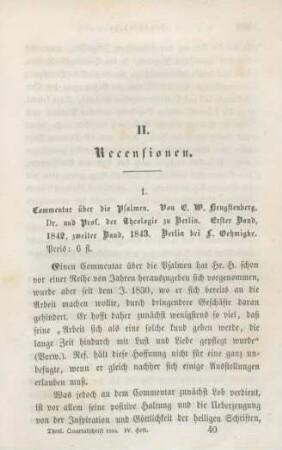 615-622 [Rezension] Hengstenberg, Ernst Wilhelm, Commentar über die Psalmen; 1. und 2. Band