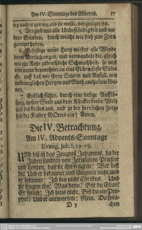Die IV. Betrachtung, Am IV. Advents-Sonntage Evang. Joh. I., 19-29