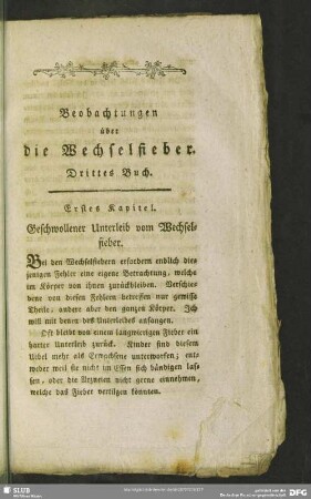 Beobachtungen über die Wechselfieber. Drittes Buch