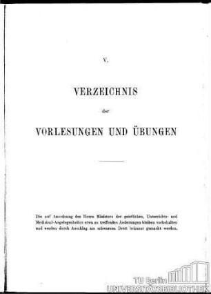 V. Verzeichnis der Vorlesungen und Übungen