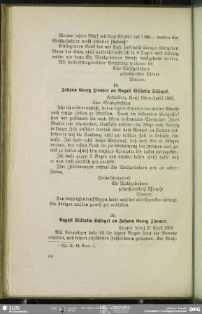 August Wilhelm von Schlegel an Johann Georg Zimmer, Coppet, 21.04.1809