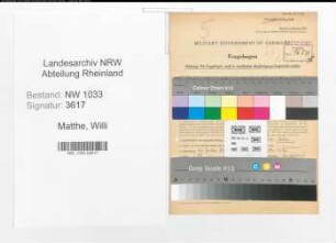 Entnazifizierung Willi Matthe , geb. 23.01.1918 (Schlosser)