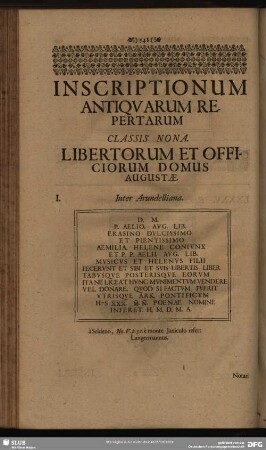Classis Nona. Libertorum Et Officiorum Domus Augustae