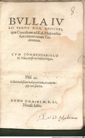 Bulla, qua Concilium ad Kal. Maii rursus fuit convocatum Tridentinum