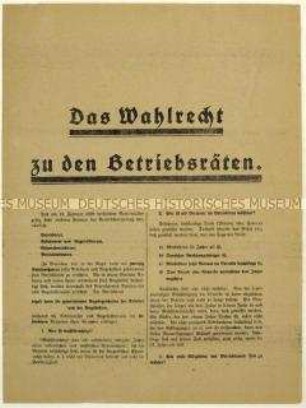 Flugschrift zum Wahlverfahren von Betriebsräten im Zuge der Verabschiedung des Betriebsrätegesetzes 1920