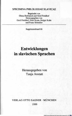 Entwicklungen in slavischen Sprachen, [1]