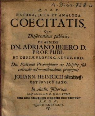 Natura, Jura Et Analoga Coecitatis
