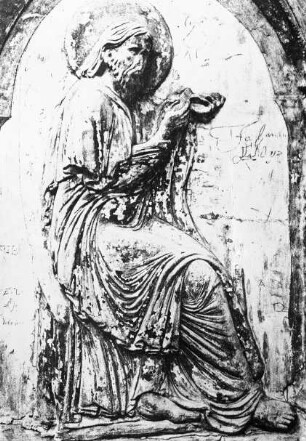 Halberstadt, ehem. Kollegiatstiftskirche Beatae Mariae Virginis, Liebfrauenkirche, nördl. Chorschranke, 4. Arkade von links, Apostel Matthäus