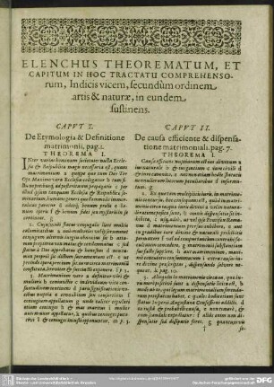 Elenchus Theorematum, Et Capitum In Hoc Tractatu Comprehensorum, Indicis vicem, secundum ordinem artis & naturae, in eundem sustinens