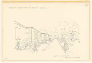 Gartenanlage Aufbaugemeinschaft Tambacher Straße, Berlin-Lankwitz: Perspektivische Ansicht von Zeile 2