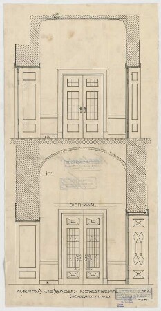Thiersch, Friedrich von; Wiesbaden; Kurhaus - Nordtreppe Südwand (Schnitt)