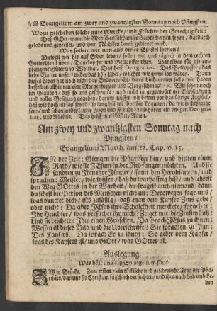 Am zwey und zwantzigsten Sonntag nach Pfingsten / Evangelium Matth. am 22. Cap. v. 15.