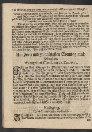 Am zwey und zwantzigsten Sonntag nach Pfingsten / Evangelium Matth. am 22. Cap. v. 15.
