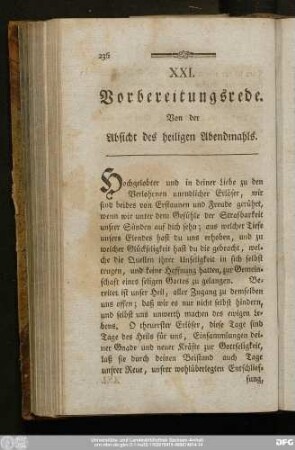 XXI. Vorbereitungsrede. Von der Absicht des heiligen Abendmahls.