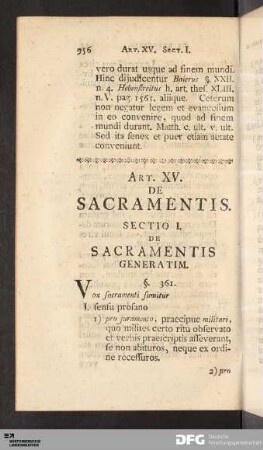 Sectio I. De Sacramentis Generatim.