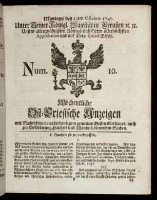 Num. 10. Montags den 23ten Octobris 1747.