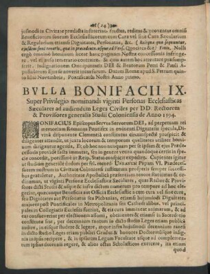 Bulla Bonifacii IX. Super Privilegio nominandi viginti Personas Ecclesiasticas ...