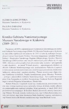 7: Kronika Gabinetu Numizmatycznego Muzeum Narodowego w Krakowie (2009-2011)
