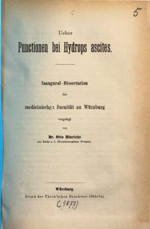 Über Punctionen bei Hydrops ascites