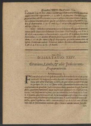 Dissertatio XXIV. De Citatione, Libello, & aliis Iudiciorum Praeparatoriis