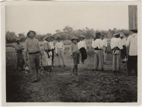 Bororo Indians and settlers playing ball in Descalvados