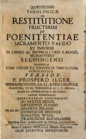 Quaestiones Theologicae De restitutione Fructuum Et Poenitentiae Sacramento Valido