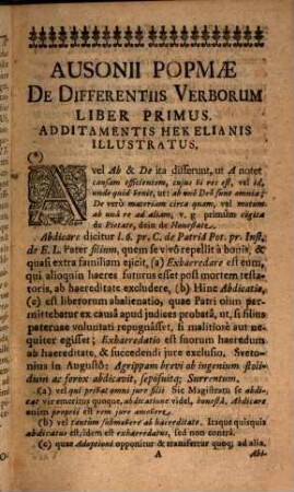 Ausonii Popmae, Frisii De differentiis verborum libri quatuor : Item de usu antiquae locutionis Libri II, auctiores et emendatiores adiectis nonnullis additamentis necessariis