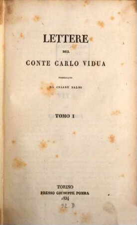 Lettere del Conte Carlo Vidua. 1