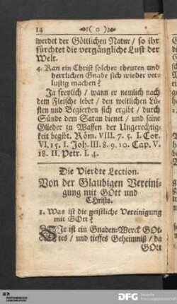 Die Vierdte Lection. Von der Glaubigen Vereinigung mit GOtt und CHristo.