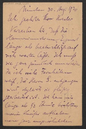 Brief an Willy Strecker und B. Schott's Söhne : 30.08.1920