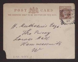 Schreiben an Hermann Muthesius (Postkarte)
