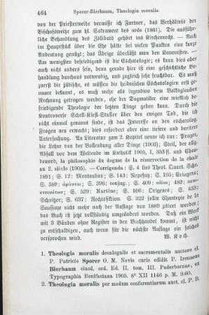 464-466 [Rezension] Sporer, Patricio, Theologia moralis decalogis et sacramentalis