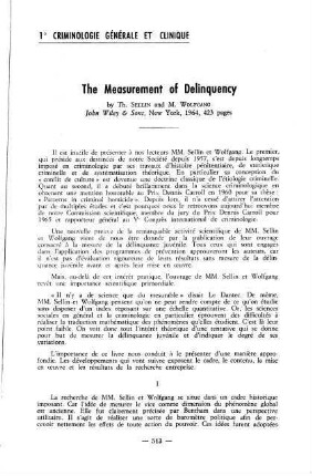 513-520, The Measurement of Delinquency, by Th. Sellin and M. Wolfgang