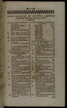 Ordo Locorum Et Capitum, Quorum Tractatio & Explicatio in hoc tertio Tomo continetur.