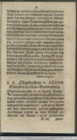 §. 6. Obgedachter 6. Alliirten Schreiben an Chur-Brandenburg