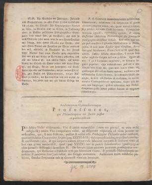 Ad Academiarum Gymnasiorumque Professores, qui Philanthropicae rei favere possint et publice audeant