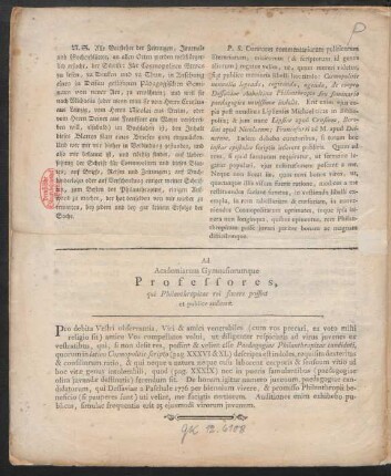 Ad Academiarum Gymnasiorumque Professores, qui Philanthropicae rei favere possint et publice audeant