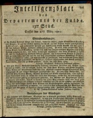 13tes Stueck, den 27ten Maerz 1809