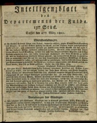 13tes Stueck, den 27ten Maerz 1809