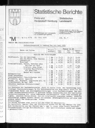 Verbraucherpreise in Hamburg Mai und Juni 1978 : Lfd. Nr. 7