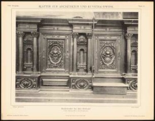 Nikolaikirche, Stralsund: Ansicht Ratsgestühl (aus: Blätter für Architektur und Kunsthandwerk, 8. Jg., 1895, Tafel 47)
