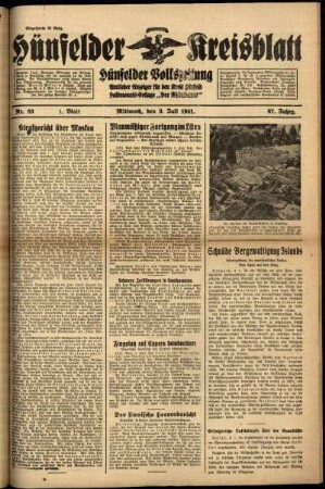 Erste Ausgabe vom Mittwoch, den 09. Juli 1941.